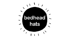 Bedhead Hats logo with a black circle and text on a white background