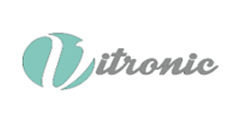 Vitronic logo with a teal circle and gray text on a white background