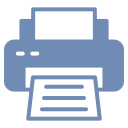 Blue icon of a printer with paper