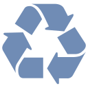 Recycling symbol in blue on a white background