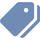 Blue icon of a price tag with a circular hole
